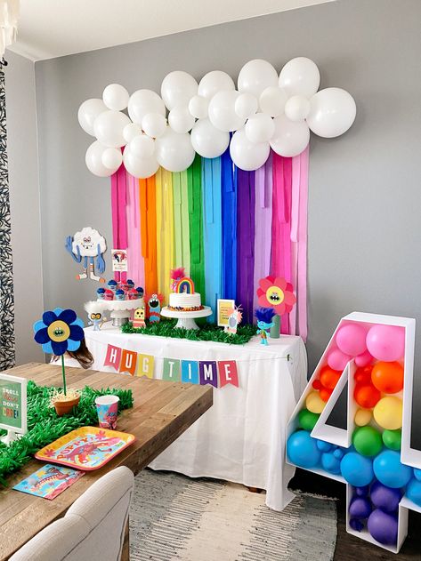 Trolls Themed 1st Birthday Party, 2nd Birthday Trolls Theme, 2nd Birthday Rainbow Theme, Girls Trolls Birthday Party, Rainbow Birthday Diy, Trolls 2 Birthday Party Ideas, Rainbow Kids Birthday Party, Kids Rainbow Birthday Party, Diy Trolls Birthday Party Decorations