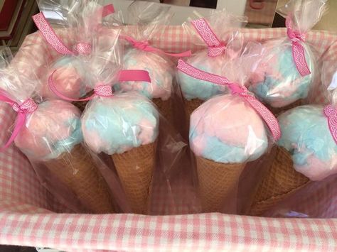 Ice cream party Cotton Candy Favors, Ice Cream Birthday Party Theme, Cotton Candy Cone, Cotton Candy Party, Candy Cone, Candy Birthday Party, Popcorn Party, Ice Cream Birthday Party, Diy Party Favors