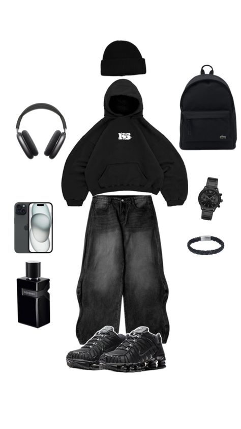 All Black Outfit Streetwear, Black Casual Outfit, Black Hoodie Outfit, Casual Outfits Summer, Drip Style, Baggy Outfit Ideas, Hoodie Outfits, Street Style Outfits Casual, Black Outfit Men