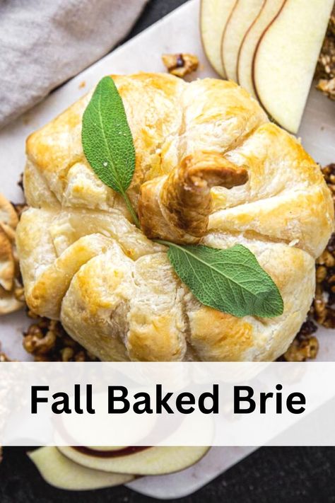 Looking for a delicious and festive fall appetizer? Look no further than this Pumpkin Shaped Baked Brie from Gina Gibson - Recipes for Beautiful Living! This brie is topped with a sweet and savory brown sugar and pecan topping, and is sure to be a hit with your guests! Baked Brie With Apple Pie Filling, Baked Brie Pumpkin Shape, Pumpkin Shaped Brie, Puff Pastry Brie Pumpkin, Pumpkin Shaped Baked Brie, Pumpkin Brie Puff Pastries, Sweet Baked Brie Recipes, Fall Brie Appetizer, Fall Baked Brie