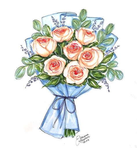 Bouquet Of Flowers Drawing Paintings, How To Draw A Bouquet, Flower Bouquet Aesthetic Drawing, Flower Bouquet Drawings, Rose Bouquet Drawing, Flower Bouquet Sketch, Bunch Of Flowers Drawing, Bouquet Of Flowers Drawing, Flower Bouquet Drawing