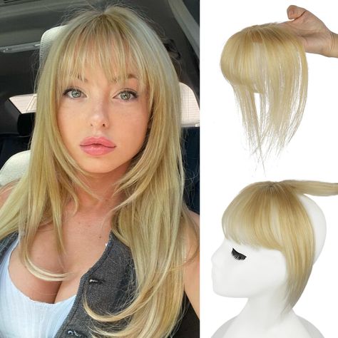 PRICES MAY VARY. 💝【100% Virgin Human Hair】: Vigorous 360° clip-in wispy bangs adopt the latest design ---- a one-piece hairpiece design (bangs with topper). Superior compared to the other "clip-in" bangs. 100% Unprocessed Virgin Human Hair+360° coverage above your head will blend with your own hair, presenting an extremely realistic effect! 💝【Solve Hair Problems】: It effectively covers up a widening hairline for those struggling with female pattern baldness; It can cover the root of the gray h Clip On Bangs, Clip In Bangs, Fake Bangs, Female Pattern Baldness, Hair 360, Half Ponytail, Bangs For Women, Pattern Baldness, Hair Topper