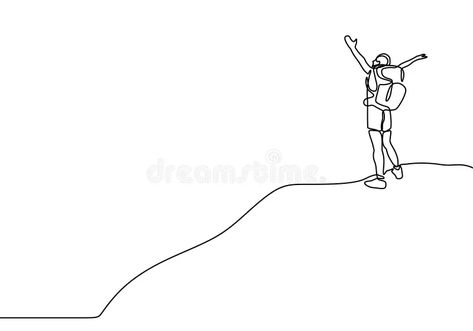 Continuous line drawing of winner man on mountain peak. Climber on mountain top silhouette. Victory symbol. Template for your vector illustration Man On Mountain, Victory Symbol, Continuous Line Drawing, Mountain Peak, Line Art Design, Continuous Line, Mountain Top, Line Art Drawings, Flower Drawing