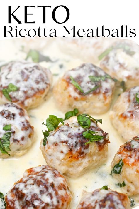 Enjoy a  keto feast with our Keto Ricotta Meatballs in Basil Cream Sauce. This dish combines juicy, ricotta-infused meatballs with a creamy, basil sauce for a low-carb, high-flavor experience. Ideal for anyone on a ketogenic diet looking for a satisfying main dish that doesn't skimp on taste. | Keto Recipes | Keto Main Dish | Low Carb | Keto Dinner | Easy Recipes | Healthy Eating | Ketogenic Diet | Low Carb Recipes Meatballs Ricotta, Keto Chicken Meatballs, Low Carb Keto Dinner, Basil Cream Sauce, Keto Comfort Food, Ricotta Meatballs, Low Carb Meatballs, Keto Beef Recipes, Breakfast Low Carb