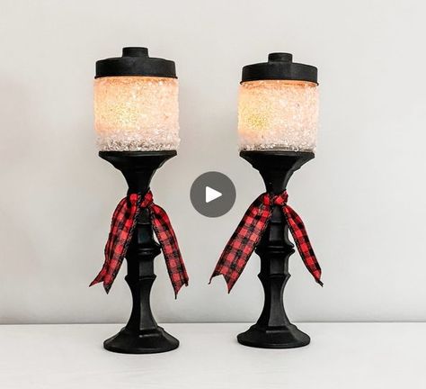 Easy DIY Lamp Post | ✨ My take on the DIY Lamp Post ✨ | By We Craft AroundFacebook Dollar Tree Lamp Post Diy, Diy Christmas Light Post, Diy Christmas Lamp Post, Diy Lamp Post, Candlestick Crafts, Christmas Lamp Post, Diy Table Lamp, Dog Craft, Christmas Party Crafts