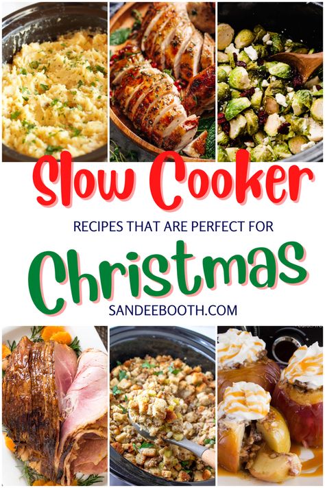 Slow cooker Christmas recipes Christmas Pot Luck Ideas Crock Pot, Best Winter Crockpot Recipes, Crock Pot Entrees, Christmas Chicken Crockpot Recipes, Christmas Dinner Ideas Slow Cooker, Slow Cooker Finger Food, Party Food Slow Cooker, Easy Crockpot Christmas Dinner, Slow Cooker Christmas Dinner