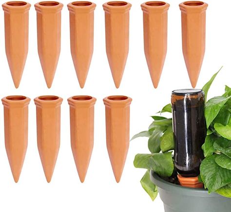 Watering Spikes, Clay Plant, Plants In Bottles, Empty Wine Bottles, Plant Watering, Large Flower Pots, Bottle Garden, Plant Garden, Plant Roots