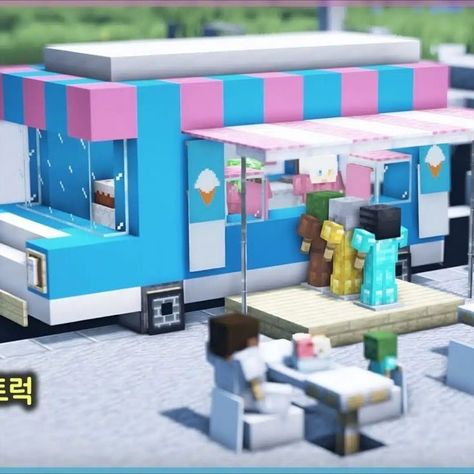 Getting ready for a shop in Minecraft that is perfect for the summer season and you want to switch things up and bring a very interesting but not functional build in Minecraft? This Creative Ice Cream Truck Shop in Minecraft is the perfect build you can construct during the heat wave! It features a creative truck design, and if you want to make it move, then you should definitely try a MOD too! So better check it out now! Minecraft Ice Cream, Shop In Minecraft, Build In Minecraft, Creative Ice Cream, Ice Truck, Ice Shop, Diy House Plans, Minecraft Inspo, Minecraft Blueprints