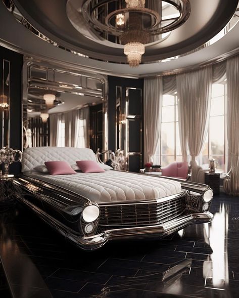 Car-Inspired AI Furniture Design: Unbelievable Ideas Crazy Bedroom Ideas, Vintage Boys Bedrooms, Luxury House Floor Plans, Car Decoration Ideas, Male Bedroom Ideas, Futuristic Home, Black Interior Design, Luxurious Bedroom, Christmas Car