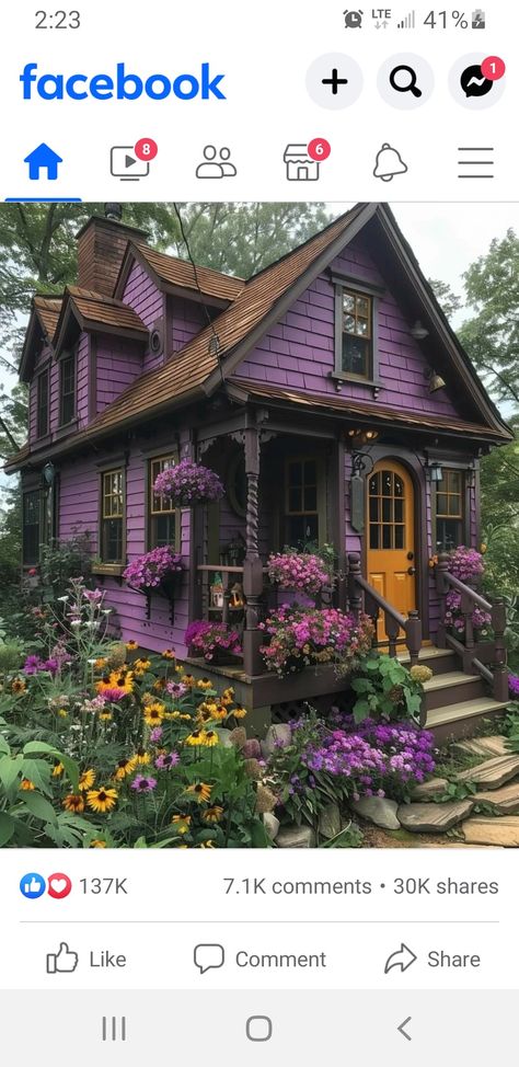 Purple And Black House Exterior, Small Goth House Exterior, Small Gothic Home Exterior, Dark Purple Victorian House, Purple Victorian House, Purple House, House Aesthetic, Purple Home, Dark Purple