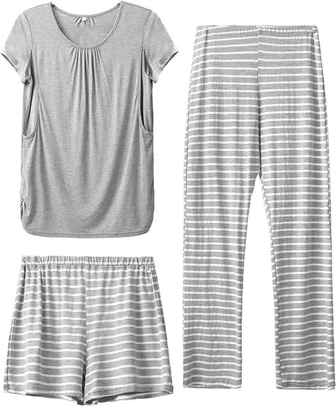 Womens Maternity Nursing Pajamas Set Breastfeeding Shirts, Nursing Pjs, Nursing Pajama Set, Maternity Nursing Pajamas, Breastfeeding Shirt, Nursing Pajamas, Work Shorts, Maternity Shorts, Nursing Tops