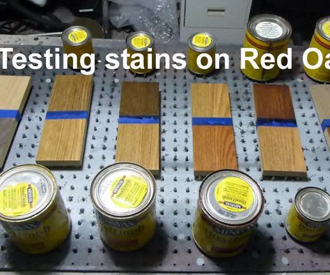 Effects of Different Stains on Red Oak Wood Minwax Stains On Red Oak, Medium Brown Stain On Red Oak, Varathane Aged Wheat Stain On Red Oak, Stain Colors On Red Oak, Stains On Mahogany Wood, Minwax Stain Colors On Red Oak, How To Make Red Oak Look Like White Oak, Stains On Red Oak, Minwax Rustic Beige Stain