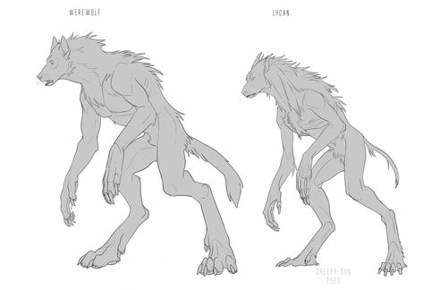 Werewolf Feet Drawing, Werewolf Legs Reference, Werewolf Drawing Tutorial, Werewolf Base Pose, Wolf Legs Reference, Werewolf Transformation Reference, Feral Human Poses, Werewolf Base Drawing, Werewolf Side View