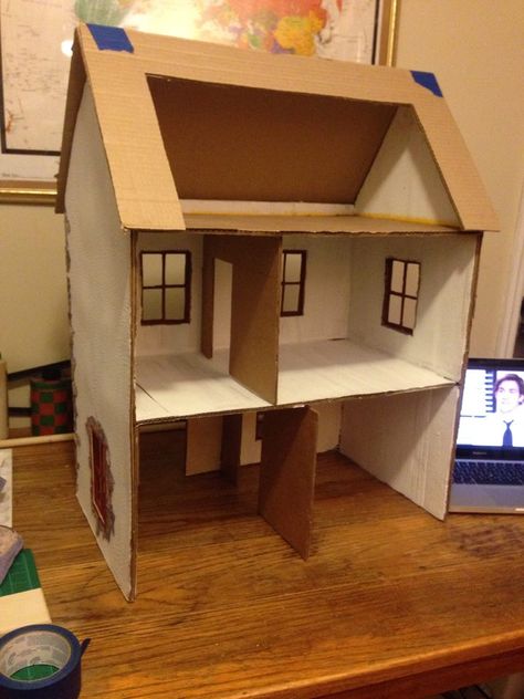 Doll House Cardboard, House Cardboard, Cardboard Dollhouse, Diy Barbie House, Cardboard Box Crafts, Cardboard Toys, Paper Doll House, Doll House Plans, Model House