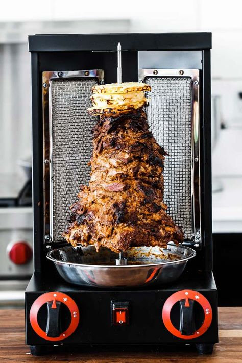 This Authentic Mexican Tacos al Pastor is sliced marinated pork roasted on a spit with pineapple for an unbelievably delicious recipe. Alpastor Recipe, Al Pastor Meat, Al Pastor Recipe, Authentic Mexican Tacos, Billy Parisi, Wood Fired Cooking, Tacos Al Pastor, Recipes Authentic, Meat Steak