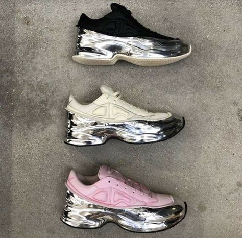 Raf Simons Sneakers, Raf Simons Adidas, Adidas Ozweego, Dr Shoes, Velcro Shoes, Silver Sneakers, Metallic Sneakers, Nike Gold, Mini Donuts