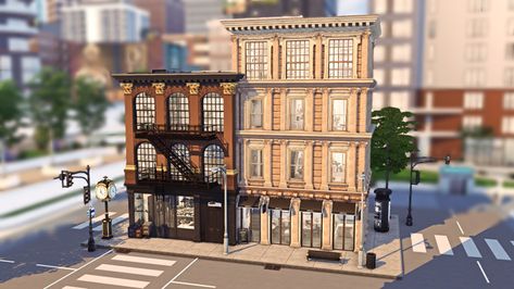 Loft Exterior, Nyc Brownstone, Nyc House, Nyc Townhouse, Nyc Loft, Townhouse Exterior, San Myshuno, House Plans With Pictures, Sims 4 Speed Build