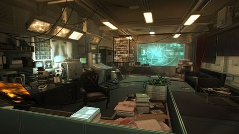 Cyberpunk Office, Cyberpunk Bedroom, Cyberpunk Apartment, Cyberpunk Interior, Sci Fi Room, Deus Ex Human Revolution, Cyberpunk Room, Deus Ex Human, Spaceship Interior