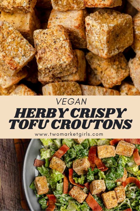 Easy Crispy Tofu, Tofu Croutons, Tofu Salad Recipes, Vegan Caesar Salad, Vegetarian Recipes Dinner Healthy, Vegan Caesar, Tofu Recipes Vegan, Tofu Salad, Quick Salads