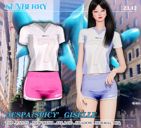 Aespa Spicy, Ts4 Clothes, Sims 4 Tsr, Cc Folder, Pop Outfits, Kpop Shirts, Pelo Sims, Sims 4 Cc Folder, Sims 4 Dresses