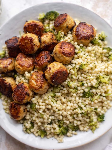 Ranch Chicken Meatballs with Broccoli Couscous Chicken Ranch Meatballs, Ranch Chicken Meatballs, Meatballs With Broccoli, Broccoli Couscous, 2024 Recipes, Ranch Chicken, Chicken Meatballs, Juicy Chicken, Ranch Dressing