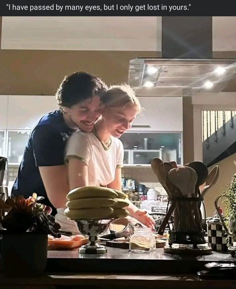 Couple Kitchen Goals, Kitchen Date Aesthetic, Cooking With Your Partner, Couple Hugging In The Kitchen, Making Breakfast Aesthetic Couple, Kitchen Romance Aesthetic, Couple In Kitchen Cooking Aesthetic, Cooking Date Couple, Couples Cooking Aesthetic