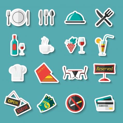 Restaurant Stickers, Black Restaurant, Restaurant Icon, Table Etiquette, Art Restaurant, Wine Table, Wine Tags, Indesign Templates, Stickers Set