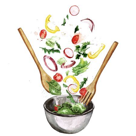 Salad Watercolor, Georgina Luck, Salad Drawing, Vegetable Clipart, Real Drawing, Food Watercolor, Restaurant App, Food Sketch, Png Art