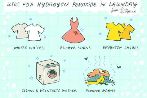 5 Reasons to Use Hydrogen Peroxide for Laundry Hydrogen Peroxide Uses Laundry, Laundry Stuff, Laundry Help, Homemade Cleaners Recipes, Hydrogen Peroxide Uses, Housekeeping Tips, Laundry Tips, Laundry Stains, Cleaning Laundry