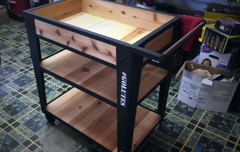 Garage Workshop Layout, Workshop Cabinets, Wood Cart, Folding Workbench, Garage Workshop Organization, Workshop Layout, Woodworking Garage, Tool Cart, Scrap Material