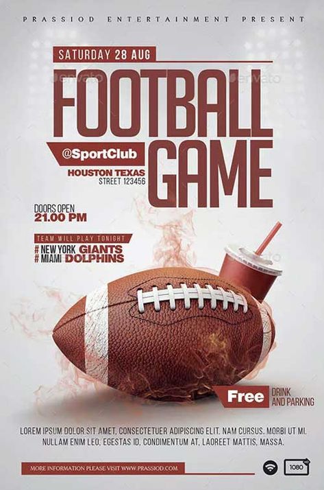 Check out the Football Game Flyer Template for your next club and party event. Take advantage of this premade PSD template for Photoshop - More amazing template on FFFLYER - Flyer Templates, Football Flyer, Sports Flyer Sports Flyer Design, Football Flyer Design, Sport Flyer, Easter Flyers, Wedding Flyers, Club Events, Restaurant Flyer, Festival Flyer, Halloween Flyer