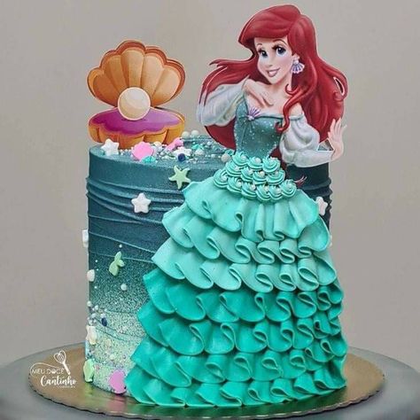 Ariel Cake Ideas, Princess Ariel Cake, Aurora Cake, Bolo Ariel, Princess Party Cake, Doll Cake Designs, Little Mermaid Cake Topper, Ariel Cake, Belle Cake