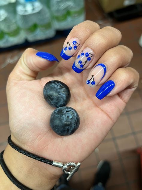 Nails With Blueberries, Blueberry Nails Art, Blueberry Nail Art, Blueberry Nails, Random Nails, Blue Fruit, Mani Pedi, Blueberries, Nail Design