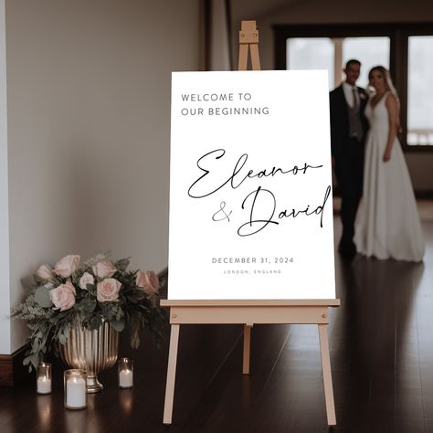 Minimalist Welcome to Our Beginning Sign, Welcome Wedding Sign, Modern Wedding Signs, edit yourself in Corjl by CreativePapier on Etsy Wedding Signs Black And White, Our Beginning, Welcome To Our Beginning Sign, Welcome To Our Beginning, Modern Wedding Signs, Wedding Sign Modern, Welcome Wedding Sign, Script Typography, Black And White Wedding