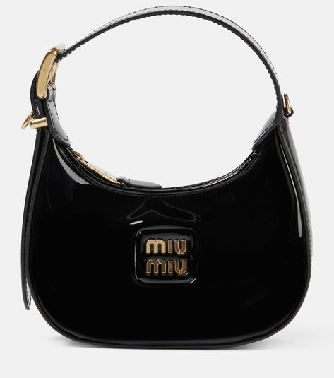 Mini patent leather shoulder bag in black - Miu Miu | Mytheresa Miu Miu Purse, Miu Miu Bag, Spring Bags, Back Bag, Black Shoulder Bag, Black Purses, Fashion Aesthetic, Bags Designer Fashion, Miu Miu