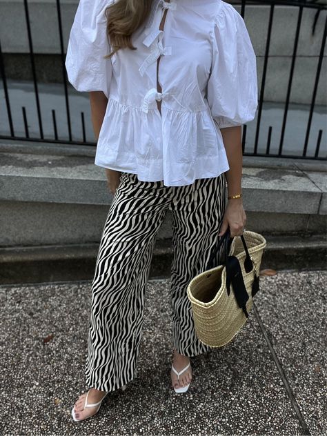 Shop Ganni Poplin Front-Tie Peplum … and other curated products on LTK, the easiest way to shop everything from your favorite creators. Ganni Peplum Top Outfit, Ganni Street Style, Ganni Blouse, Zebra Outfit, Peplum Top Outfits, Zebra Pants, Zebra Pant, Houston Fashion, Instagram Outfits