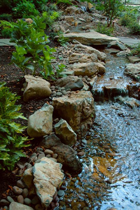 Landscape Edging. Create a Rocky Shoreline. #backyardideas #waterfall #watergarden #stream #landscaping Stream Landscaping, Landscape Edging Ideas, Backyard Stream, Garden Stream, Rocky Shoreline, Affordable Backyard Ideas, Fountains Backyard, Pond Landscaping, Backyard Water Feature