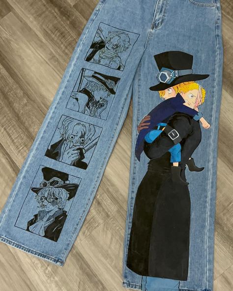 #saboaceluffy #onepiece #customjean #handpainted Painted On Jeans, Custom Jeans, One Piece (anime), Women Jeans, One Piece, Hand Painted, Anime, On Instagram, Instagram