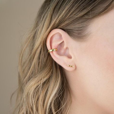 Jane Ear Cuff | GOLD Ear Pierce, Men's Piercings, Gold And Silver Earrings, Face Collage, Uncommon James, Earring Stack, Ear Pieces, Cool Ear Piercings, Pretty Ear Piercings