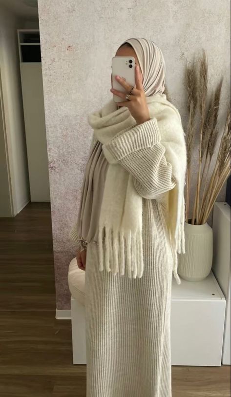 #modestclothing #winter #creamy #fashion #aesthetic #hijab #modesty #autumn #nails Islamic Modest Fashion, Modest Winter Outfits, Modest Outfits Muslim, Outfits Muslim, Estilo Hijab, Hijabi Fits, Modest Casual Outfits, Stile Hijab, Mode Hijabi