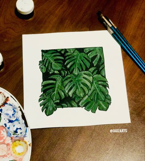 Monstera leaf bunch on watercolor sheets with acrylics #acrylic #monsteraleaf #painting Monstera Painting Acrylic, Leaves Painting Acrylic Leaf Art, Monstera Plant Painting, Monstera Leaf Drawing, Monstera Leaf Painting, Monstera Painting, Monstera Leaf Art, Painting Plants, Buddha Art Drawing