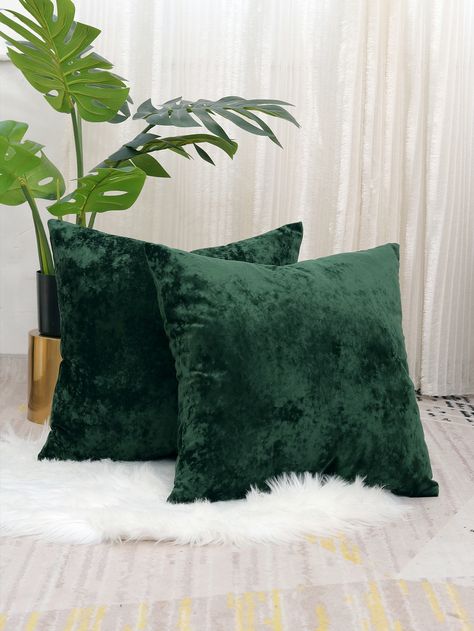 1pc Solid Color Cushion Cover Without Filler, Modern Fiber Decorative Throw Pillow Case For Living Room, Home Decor Dark Green Cushions, Dark Green Rooms, Green Cushion Covers, Dream Bedroom Inspiration, Green Couch, Bedroom Cushions, Green Cushions, Green Throw Pillows, Green Pillows