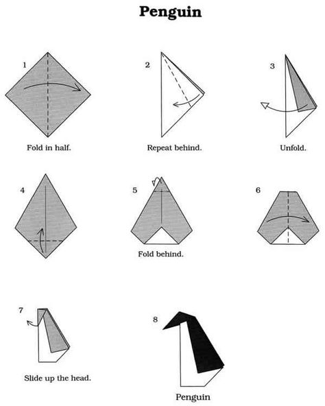 Origami Fun Kit for Beginners- Penguin    NB:  Start with a perfectly square piece of paper Penguin Origami, Origami Penguin, Origami Yoda, Origami Star Box, Penguin Crafts, Penguin Craft, Origami Dragon, Origami For Beginners, Origami Fish