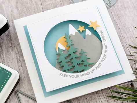 Mountain Card, Box Cards Tutorial, Camping Cards, Neonatal Intensive Care Unit, Doodle Design, Wedding Cards Handmade, Cricut Cards, Doodle Designs, Die Cut Cards