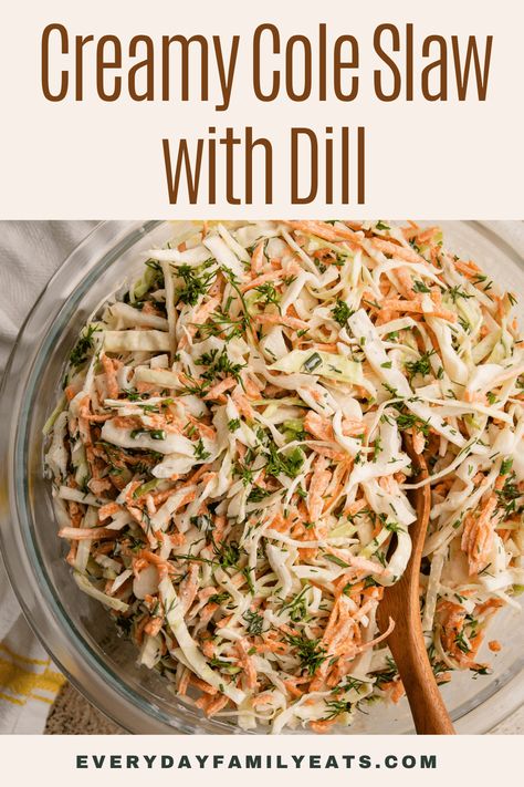 Creamy, tangy and a cinch to make, this Simple Coleslaw with Dill recipe is the perfect side to serve at your next BBQ. Simple Coleslaw, Creamy Dill Coleslaw Recipe, Small Batch Coleslaw Recipe, Finely Shredded Coleslaw Recipe, Cole Slaw With Celery Seed, Vinegar Coleslaw, Barbecue Sides, Dill Recipes, Coleslaw Salad