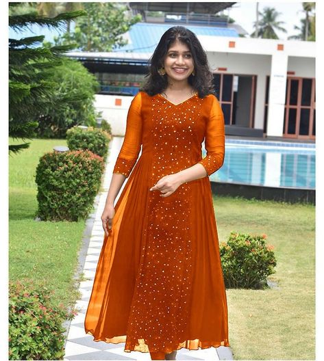 *NEW COLOUR EDITION IN HIT KURTI* (Rs.799/-) Churidar Designs Party Wear, Model Churidar Designs, New Model Churidar Designs Party Wear, New Model Churidar Designs, Orange Churidar, Churidar Models, Yellow Salwar, Hair Spa At Home, Party Wear Gowns