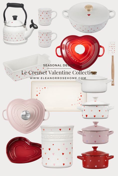 A roundup of adorable Valentine pieces from Le Creuset for your kitchen. Farmhouse Valentine Decor, Valentines Baking, Valentines Surprise, Valentines Inspiration, Le Creuset, Valentine Decorations, Holiday Festival, Recipe Ideas, Decorative Pieces