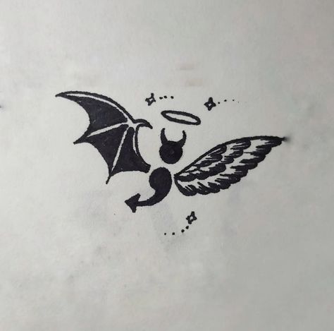 Semicolon Tattoo, Angel Devil, Art Tattoos, Tattoo Art, Tik Tok, Tattoo Ideas, Bat, Angel, Tattoos