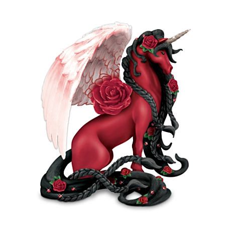 Love-Inspired Red Rose Unicorn figurine. Unicorn Figurines, Red Unicorn, Unicorn Wings, Gothic Angel, Unicorn And Fairies, Pegasus Unicorn, Fantasy Figurine, The Last Unicorn, Fairy Dragon