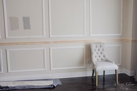 DIY Wainscoting and Chair Rail Installation | Color Choice | Classy Glam Living Wainscoting Living Room, Wainscoting Height, Wainscoting Nursery, Wainscoting Hallway, Black Wainscoting, Wainscoting Stairs, Wainscoting Kitchen, Faux Wainscoting, Wainscoting Ideas